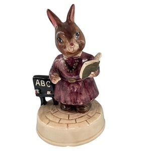 Vintage Schmid Porcelain Bunny Rabbit Teacher Music Box